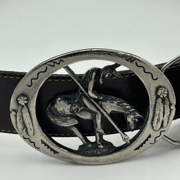 End of the Trail Belt Buckle with Leegin Buffalo NIckel Belt Size 32 Historic - Picture 1 of 8